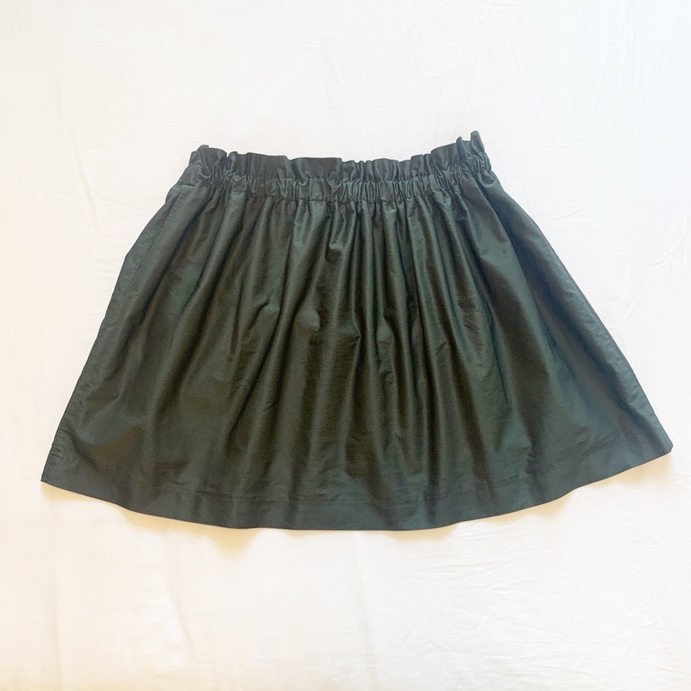 Dark Green Elastic Waist Flared Mini Skirt